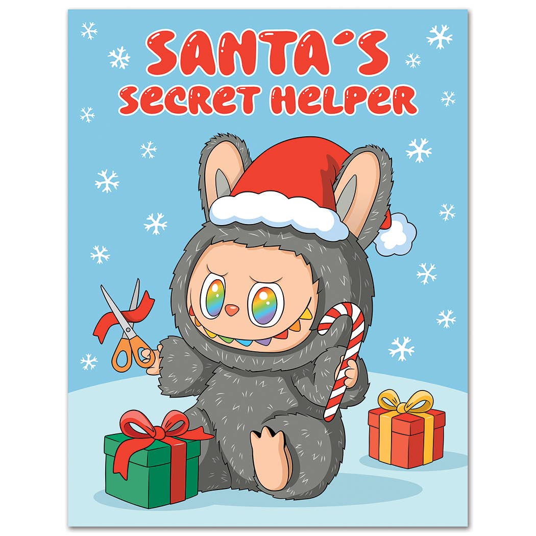 Labubu Santa's Secret Helper Holiday Christmas Card - Mellow Monkey