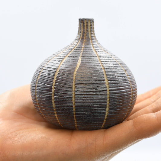 Tiny Congo - Handcrafted Porcelain Bud Vase - Brown with Gray Stripes - 2.5 x 2.5 x 2.6 in - Mellow Monkey