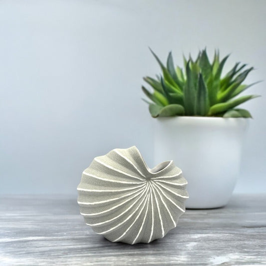 Grey Cockle Palm Mini Porcelain Bud Vase - 6.5"W x 6.5"H