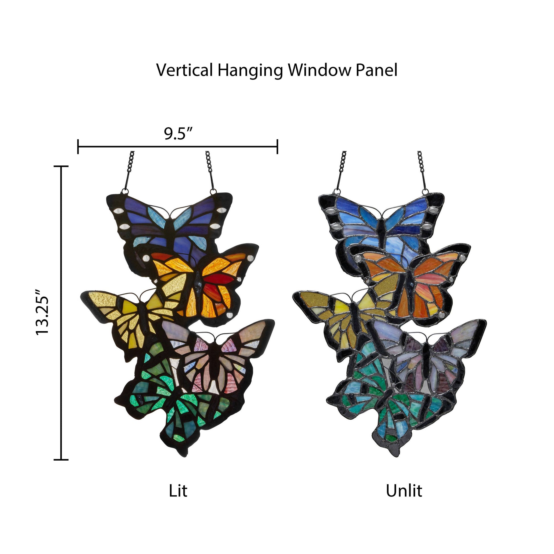 Butterfly Cluster Stained Glass Window Panel - 13-1/4-in - Mellow Monkey
