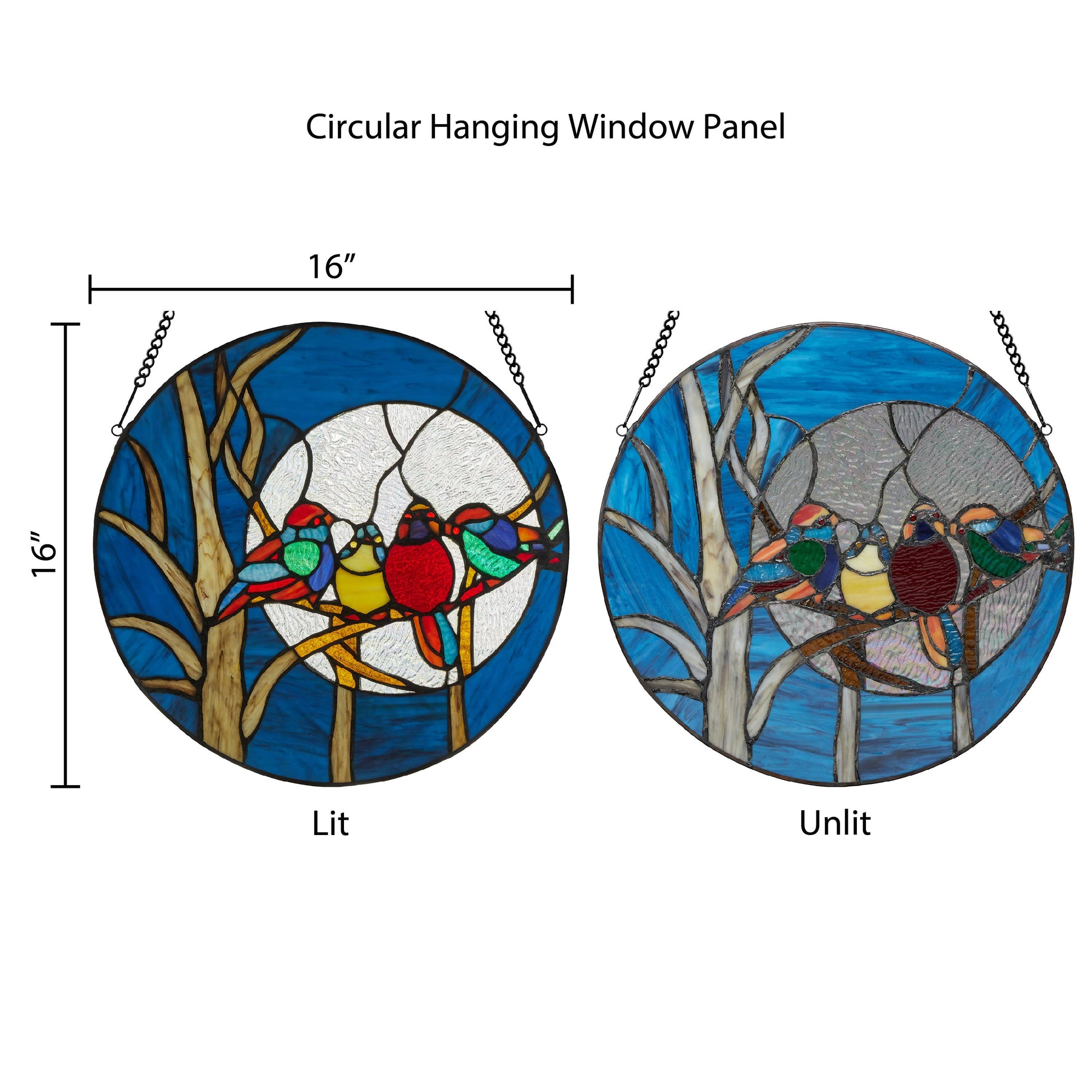 Astrid Blue Birds in the Night Sky Window Panel - 16-in - Mellow Monkey