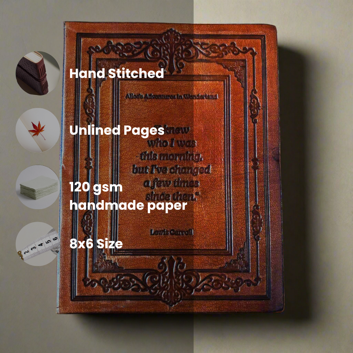 Lewis Carroll Leather Journal - "I Knew Who I Was This Morning" Alice in Wonderland - Mellow Monkey