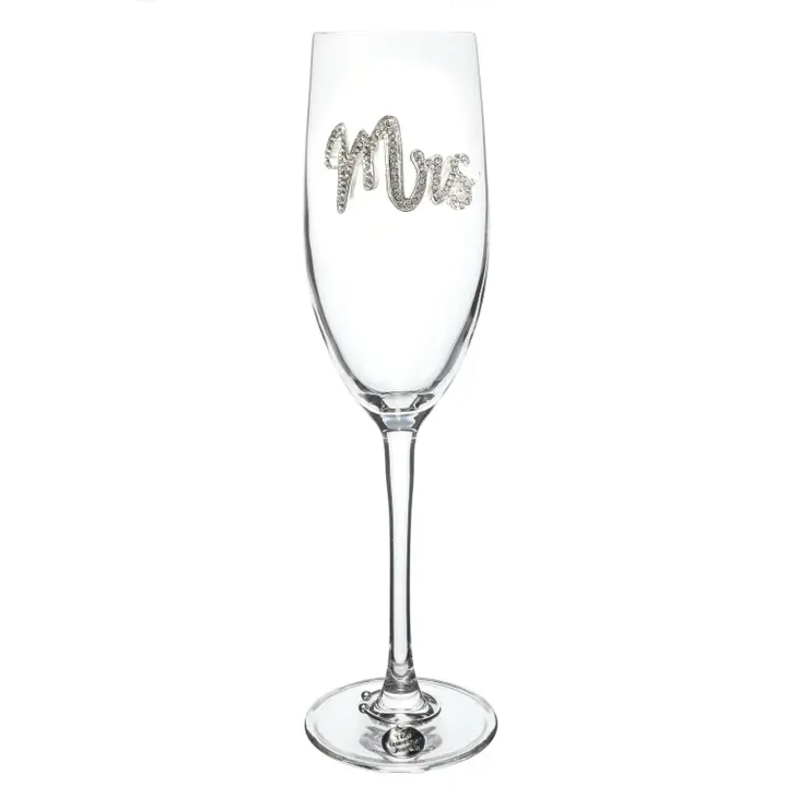 Mrs. Jeweled Stemmed Champagne Flute with Wine Charm - Mellow Monkey