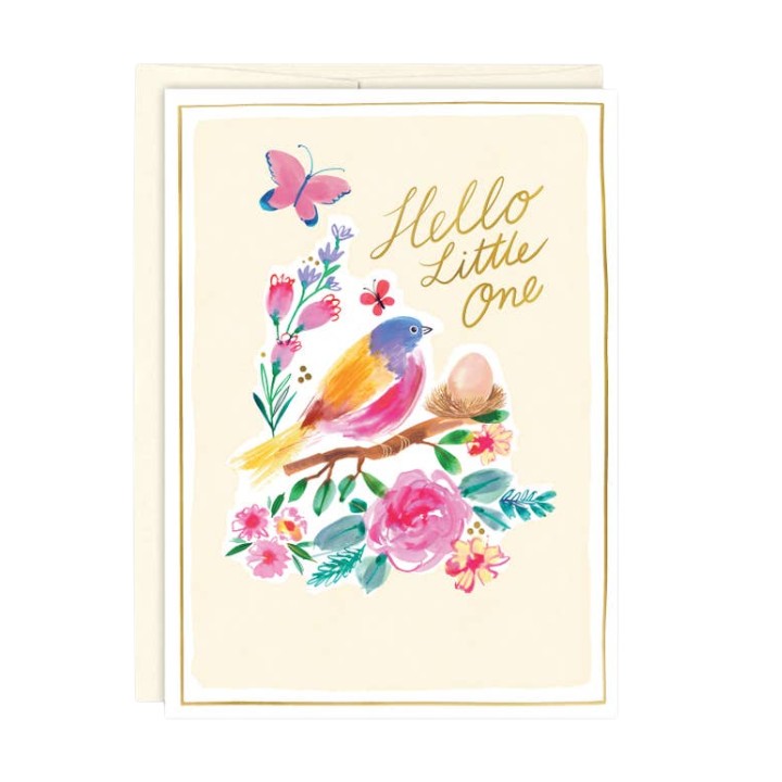 Hello Little One Bird Nest  - New Baby Greeting Card - Mellow Monkey