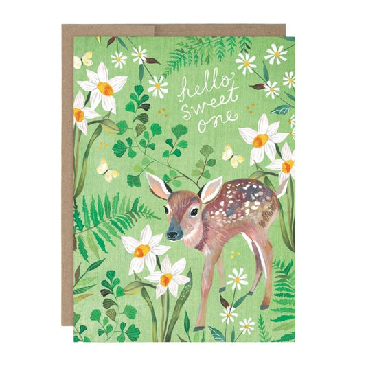 Hello Sweet One (Fawn)  - New Baby Greeting Card - Mellow Monkey