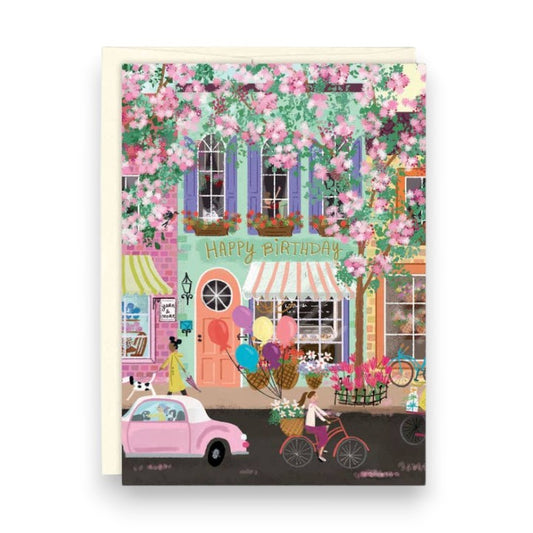 Happy Birthday Street Scene - Birthday Greeting Card - Mellow Monkey