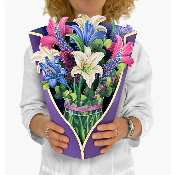 Pop-Up Flower Bouquet Greeting Card - Lilies & Lupines - Mellow Monkey