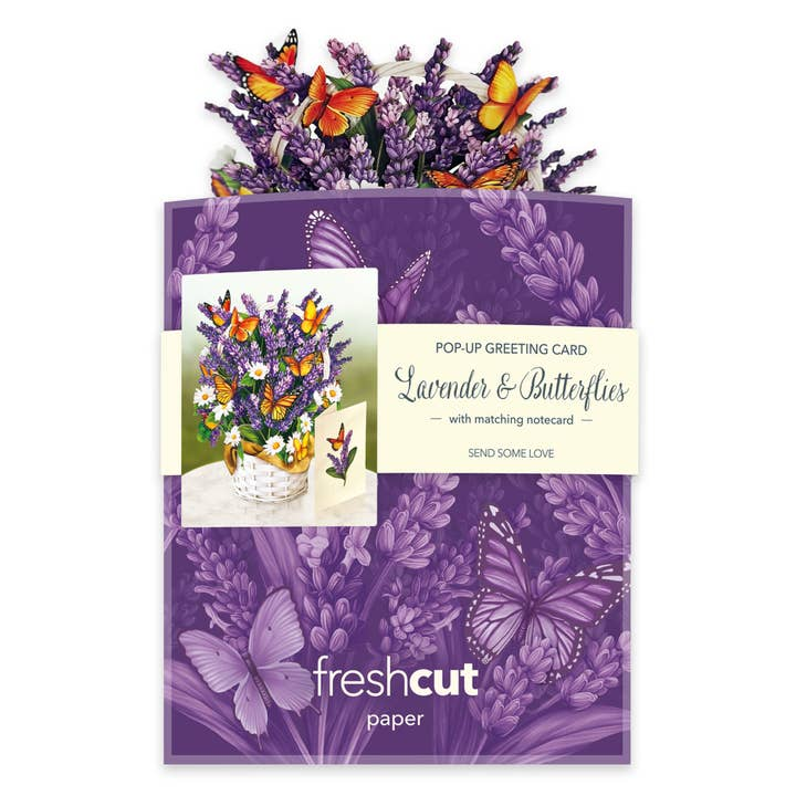 Mini Lavender And Butterflies - FreshCut Paper Pop-Up Card - Mellow Monkey