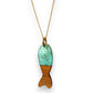Aqua Green Fish Necklace - Wood Resin Glitter - Mellow Monkey