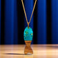 Dark Turquoise Fish Necklace - Wood Resin Glitter - Mellow Monkey