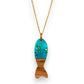Dark Turquoise Fish Necklace - Wood Resin Glitter - Mellow Monkey