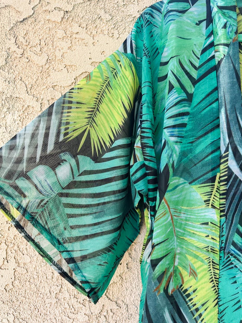 Tropical Leaf Print Chiffon Kimono - Mellow Monkey