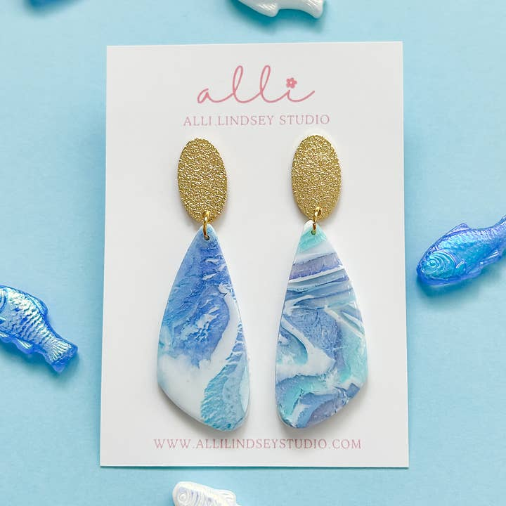 Ocean Blue Swirl Asymmetrical Dangle Earrings - Mellow Monkey