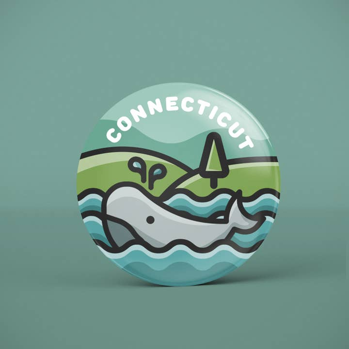 Connecticut - Pin Back Button - 1-1/2-in - Mellow Monkey