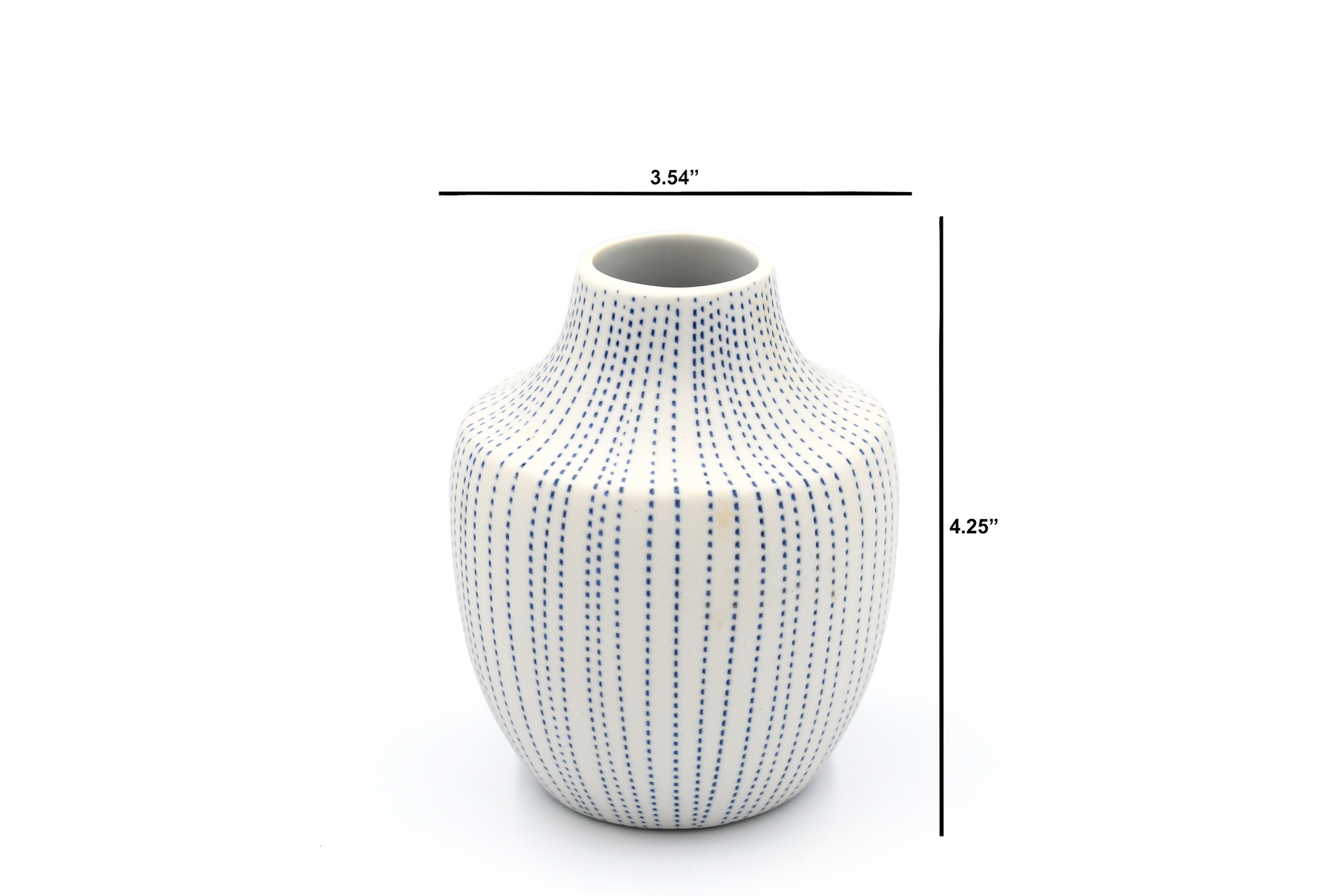 Mini Inca - Handcrafted Porcelain Vase - White with Blue Dotted Lines - 3.5 x 3.5 x 4.3 in - Mellow Monkey