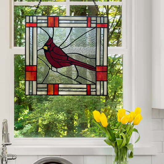 Clara the Cardinal Red Stained Glass Window Panel - 11-in - Mellow Monkey