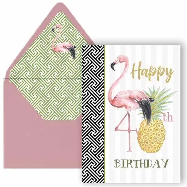 Happy 40th Birthday Flamingo and Pineapple - Birthday Greeting Card - Mellow Monkey