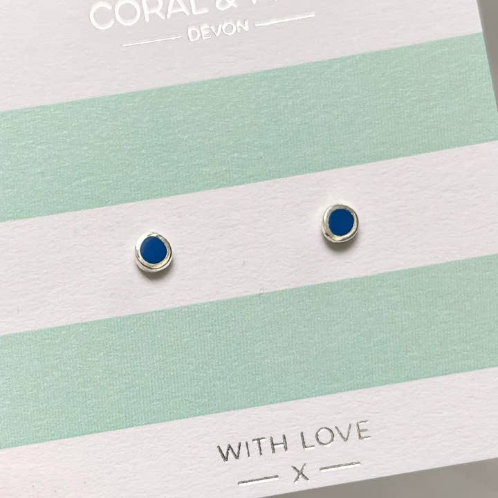 Coral and Mint- Royal Blue Enamel Studs - Mellow Monkey