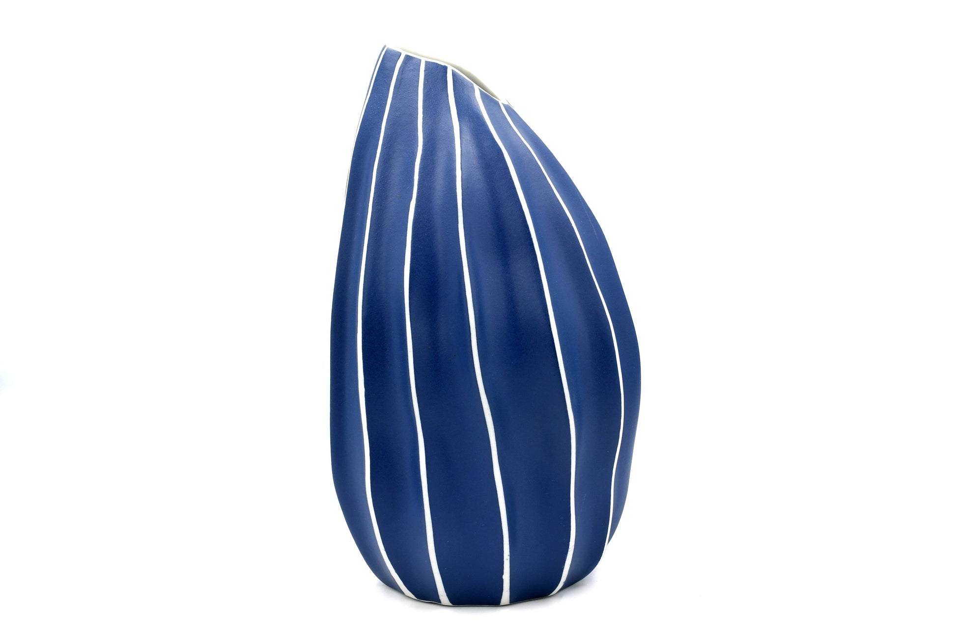 Seda - Handcrafted Porcelain Vase - Navy with White Stripes - 4.8 x 4.5 x 8.3 in - Mellow Monkey