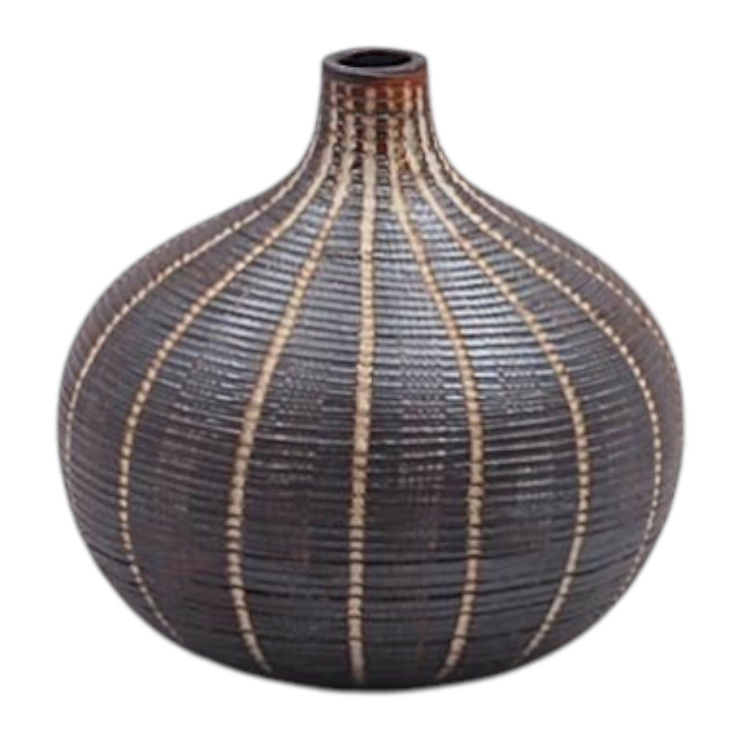 Tiny Congo - Handcrafted Porcelain Bud Vase - Taupe with Cream Stripes - 3.2 x 3.2 x 3.4 in - Mellow Monkey