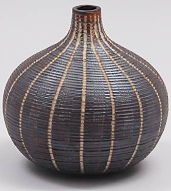 Tiny Congo - Handcrafted Porcelain Bud Vase - Taupe with Cream Stripes - 3.2 x 3.2 x 3.4 in - Mellow Monkey