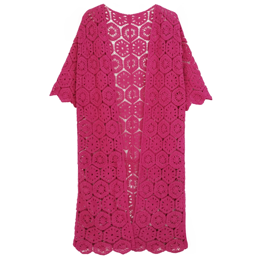 Geometric Pattern Crochet Cardigan Poncho Cover-Up Berry