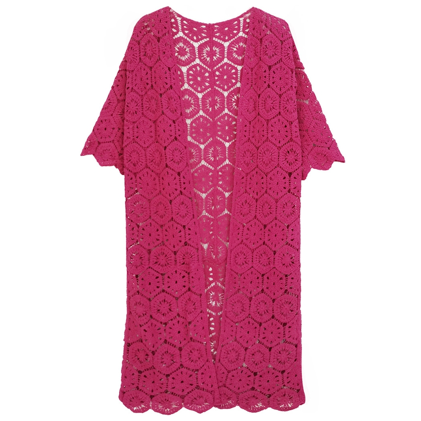 Geometric Pattern Crochet Cardigan Poncho Cover-Up - Berry - Mellow Monkey