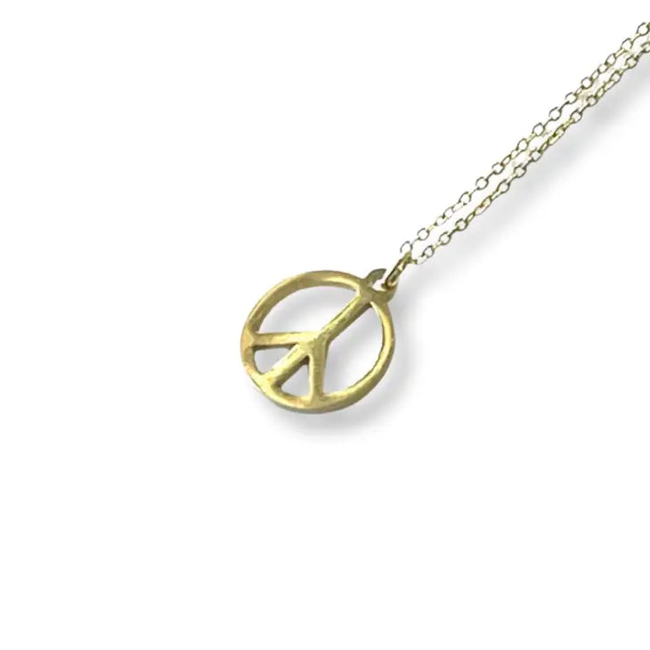 Gold Peace Sign Charm Necklace - 18" - Mellow Monkey