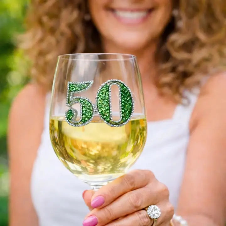 50th Birthday Jeweled Stemmed Wine Glass - Mellow Monkey