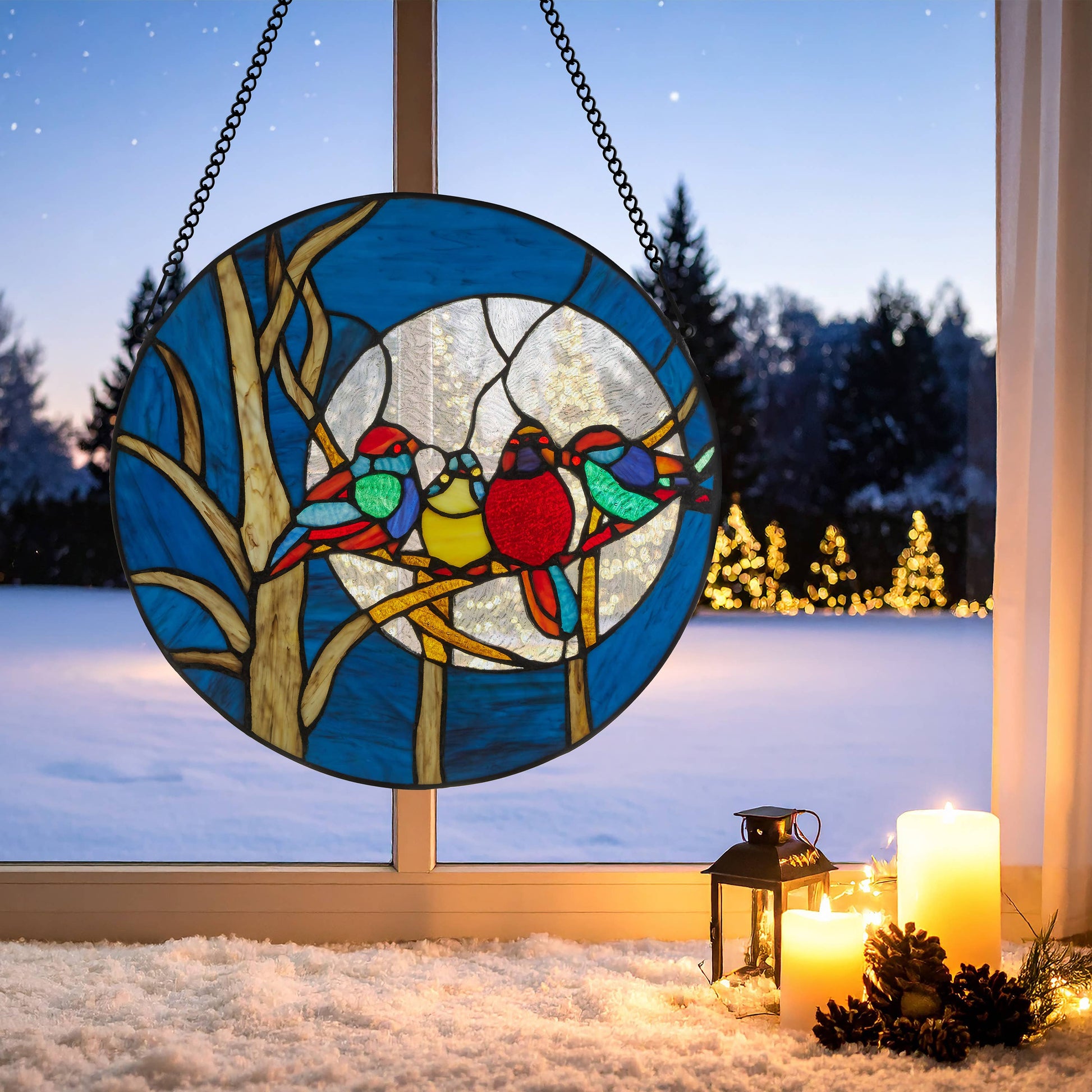 Astrid Blue Birds in the Night Sky Window Panel - 16-in - Mellow Monkey