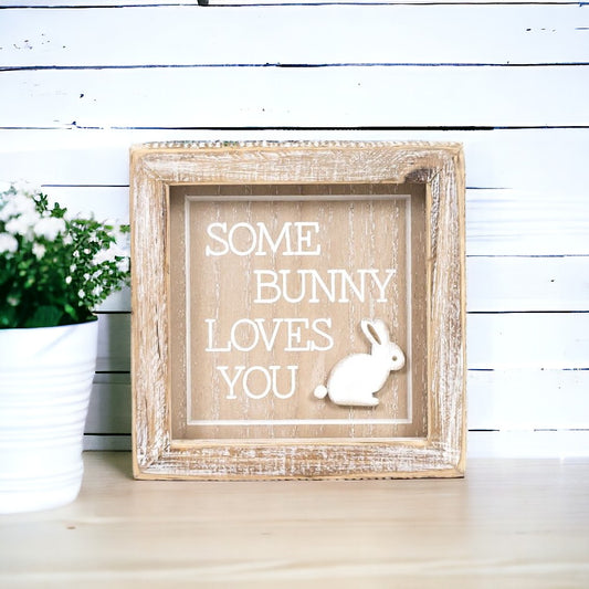 Some Bunny Loves You / Bunny - Reversible Wood Block Sign - 5-in - Mellow Monkey
