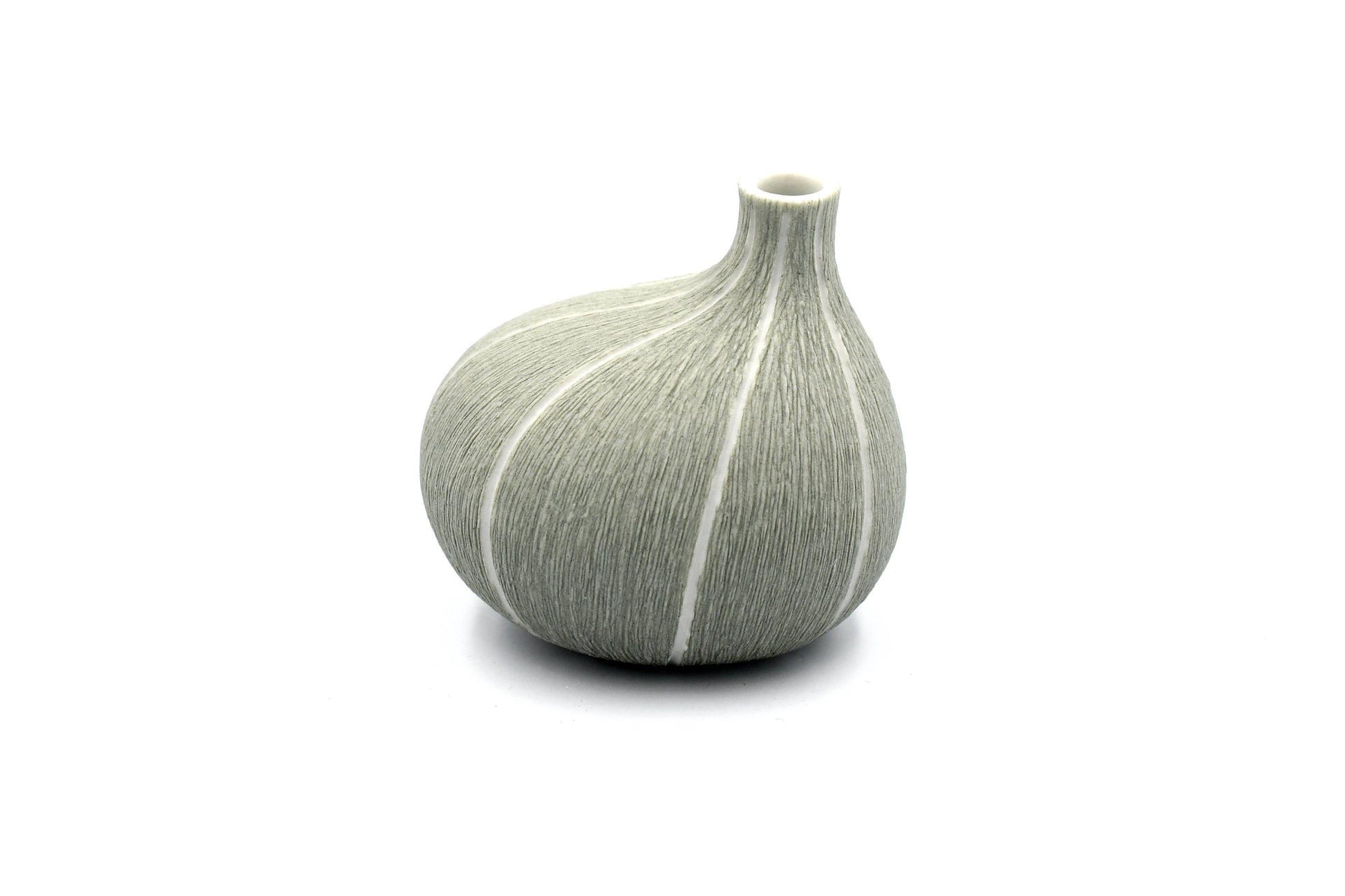 Mini Omo - Handcrafted Porcelain Bud Vase - Gray with White Stripes - 2.7 x 2 x 2.8 in - Mellow Monkey