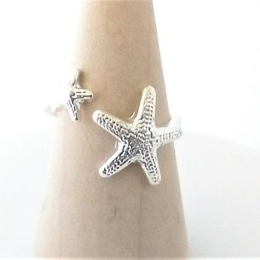 Silver Starfish Bypass Ring - Adjustable - Mellow Monkey