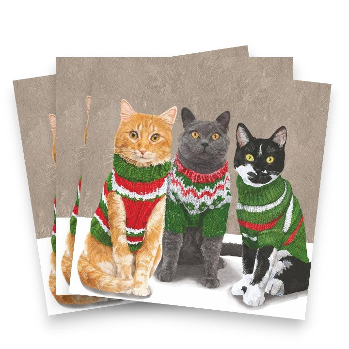 Holiday Sweater Cats - Cocktail Beverage Napkins 20-Ct - Mellow Monkey