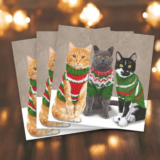 Holiday Sweater Cats - Cocktail Beverage Napkins 20-Ct - Mellow Monkey