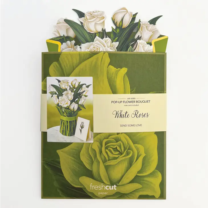 Pop-Up Flower Bouquet Greeting Card - White Roses - Mellow Monkey