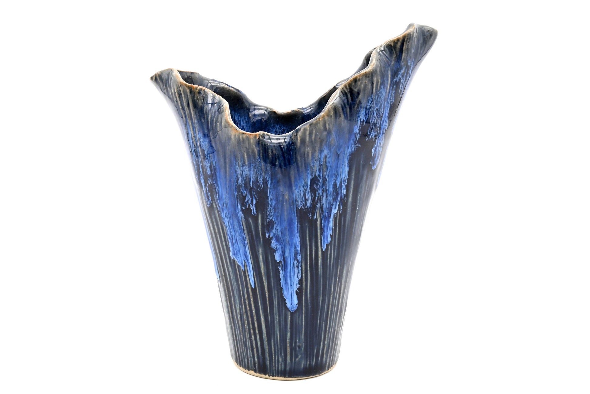 Blue Petal Crest - Porcelain Ceramic Vase - 5.5 x 3.5 x 7 in - Mellow Monkey