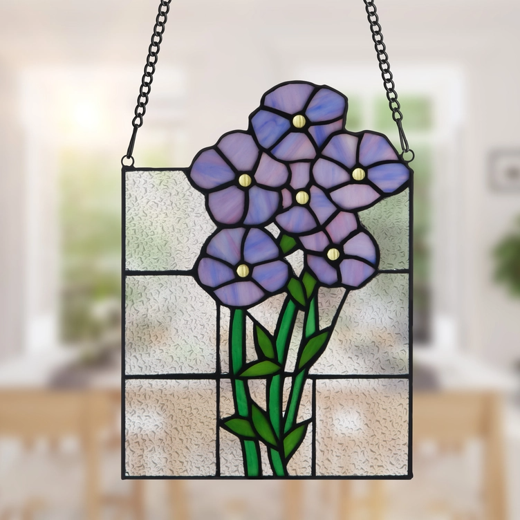Purple Forget Me Not Stained Glass Window Pane - 10-in - Mellow Monkey