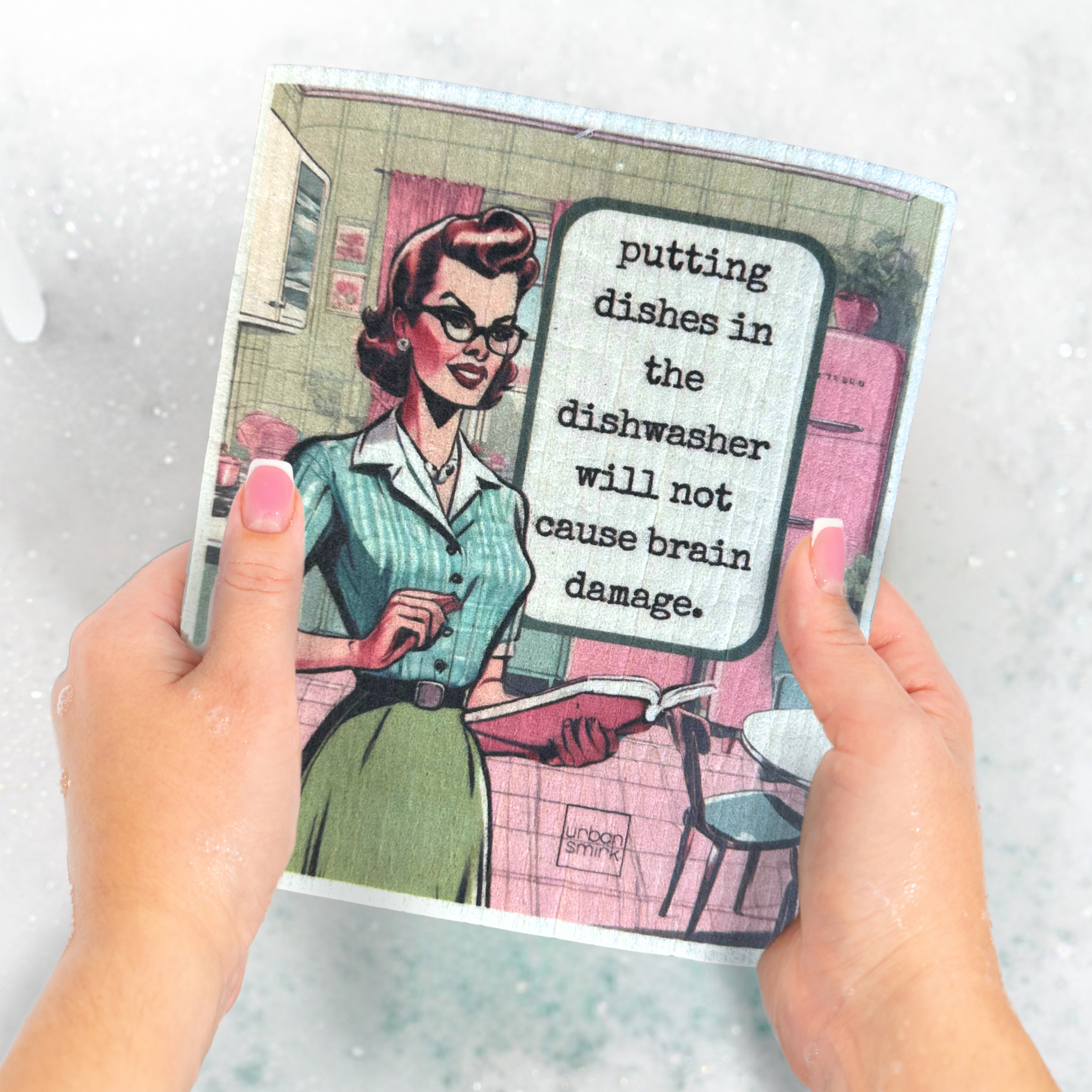 Funny Vintage Swedish Dishcloth - Dishwasher Brain Damage - Mellow Monkey