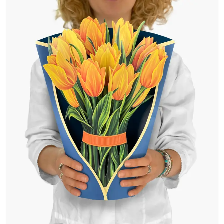 Pop-Up Flower Bouquet Greeting Card - Yellow Tulips - Mellow Monkey