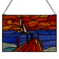 Sailboat Orange & Blue Stained Glass Window Panel - 14-in - Mellow Monkey