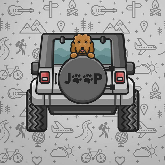 Jeep Dog Sticker - Golden Doodle - Mellow Monkey