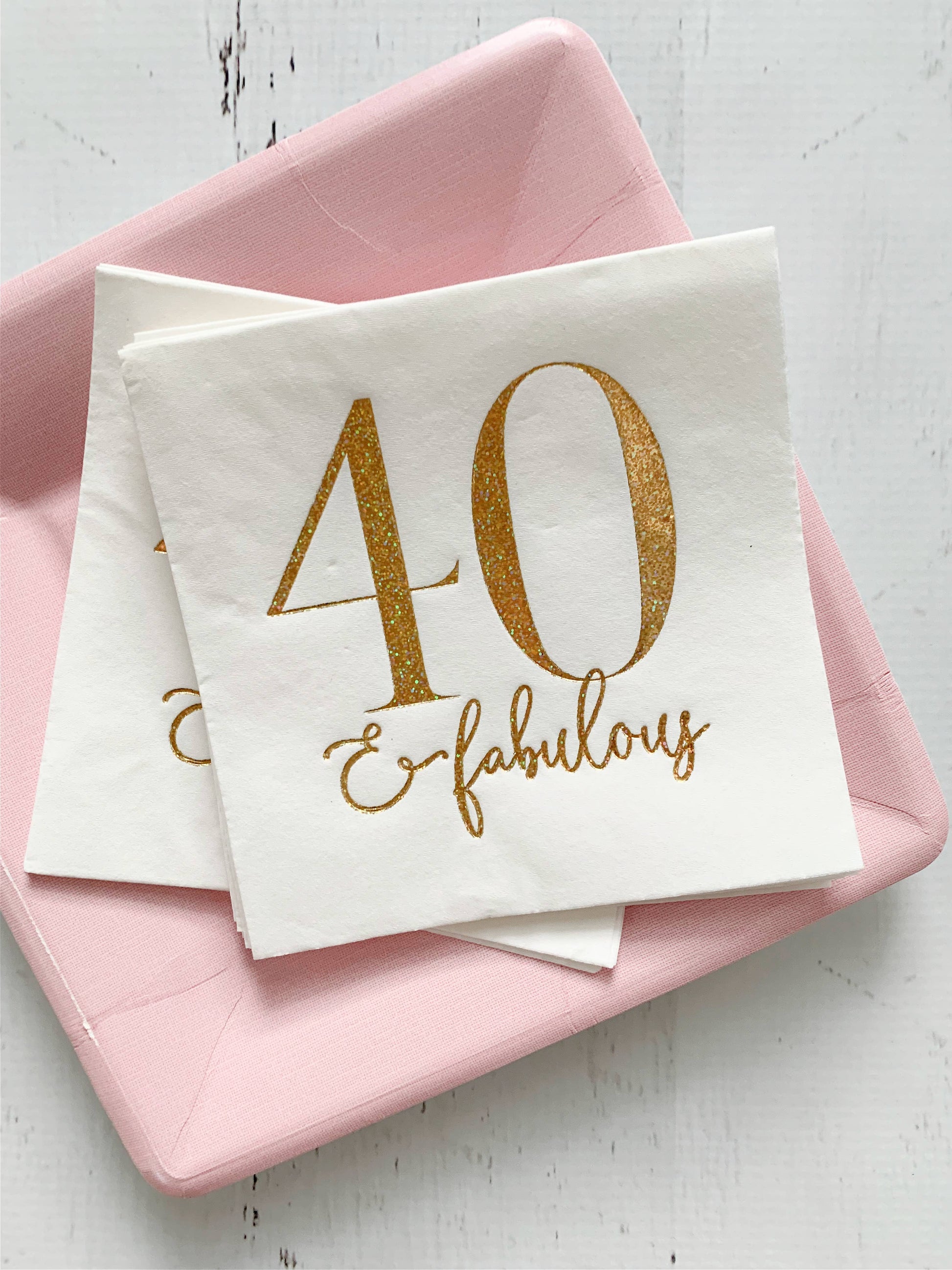 40 and Fabulous Cocktail Napkins - Gold Glitter on White - Pack of 16 - Mellow Monkey