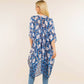 Floral Pattern Open Front Long Kimono Poncho in Blue - Mellow Monkey