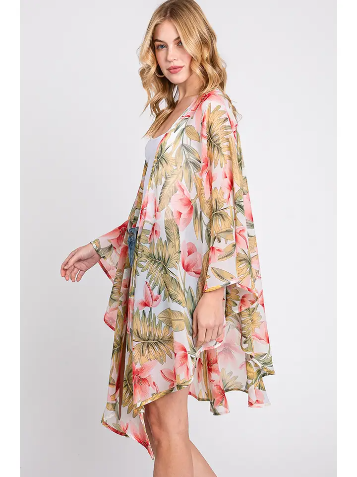 Tropical Flower Leaves Kimono - Ivory - Mellow Monkey