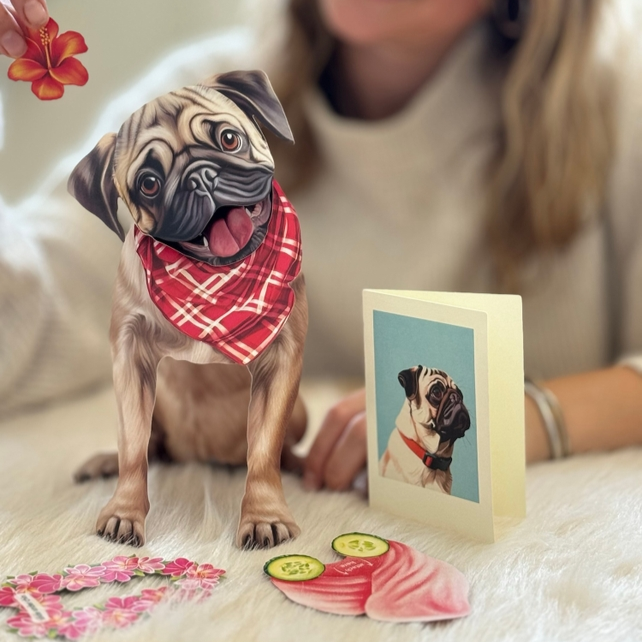Pug - Freshcut Pop-Up Pet Greeting Cards - Mellow Monkey
