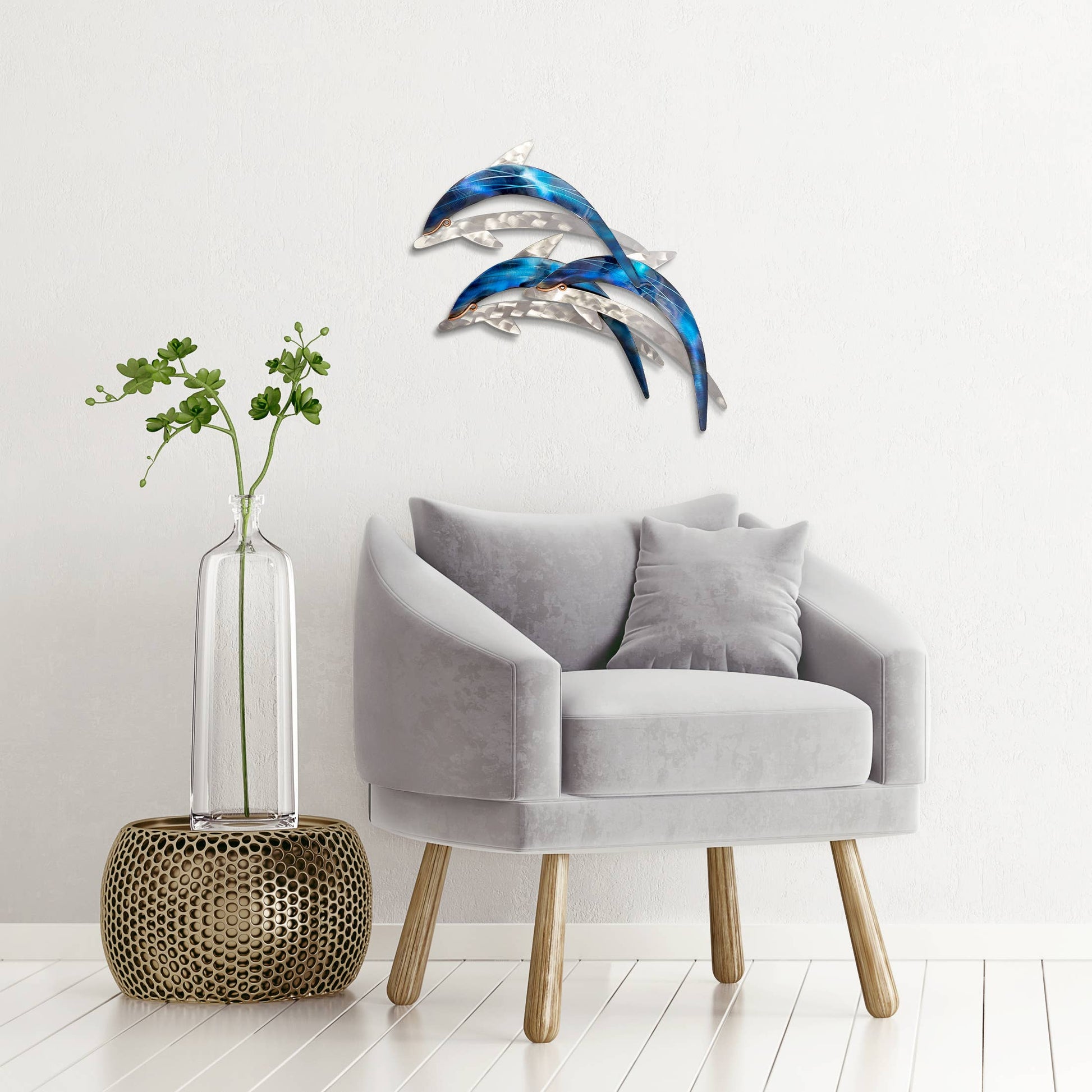 Dolphins School of Three - Metal Wall Art - 18-in - Mellow Monkey