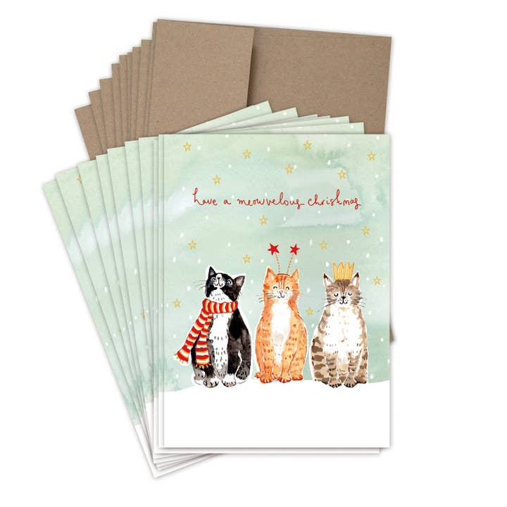 Cats Meowvelous Christmas Boxed Holiday Cards - Set of 10 - Mellow Monkey