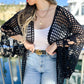 Black Floral Crochet Wide Sleeve Knitted Kimono Cardigan - Mellow Monkey