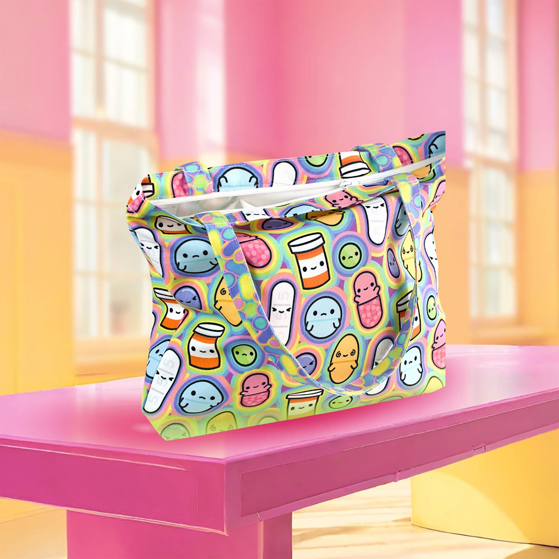 Prescription Pals Tote Bag - Zippered Pocket - Washable - Mellow Monkey